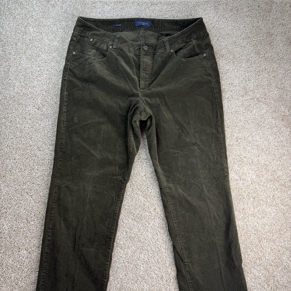 Talbots Khakis Pants Womens 16W Green Corduroy Heritage Stretch Pockets Casual
